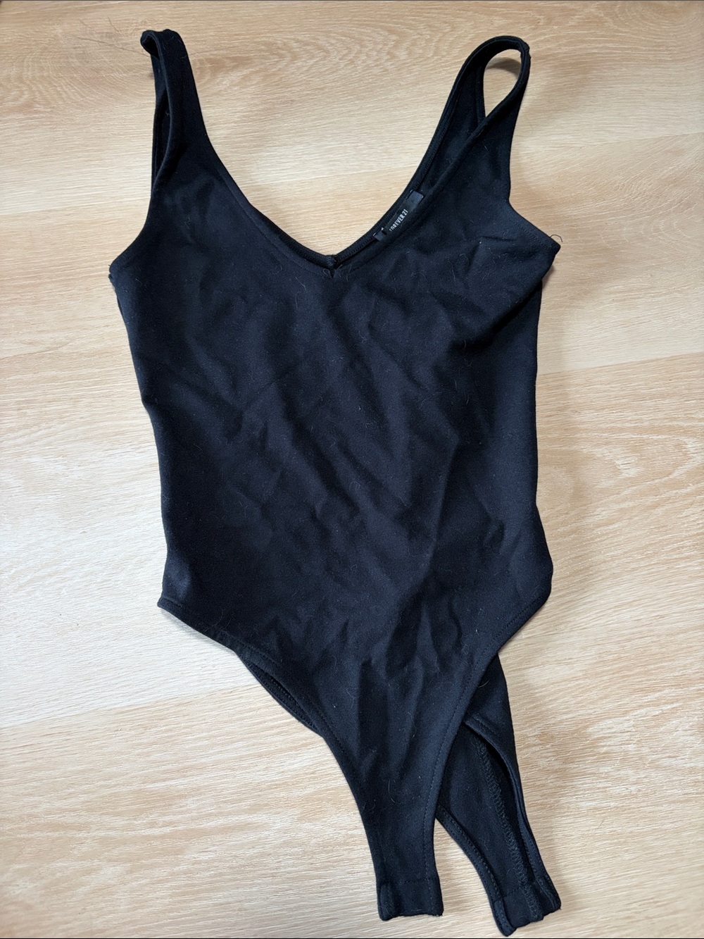 Forever 21 Black V-Neck Slim Strap Bodysuit